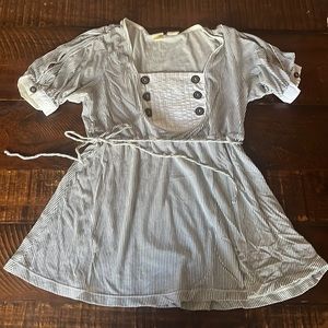 ANTHRO Little Yellow Button Striped Blouse SZ s